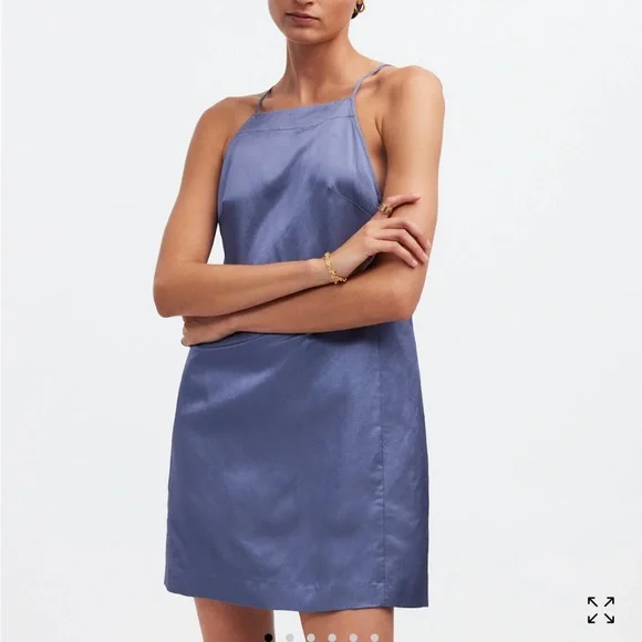 Madewell Linen Indigo Dress size 6 - Picture 1 of 8